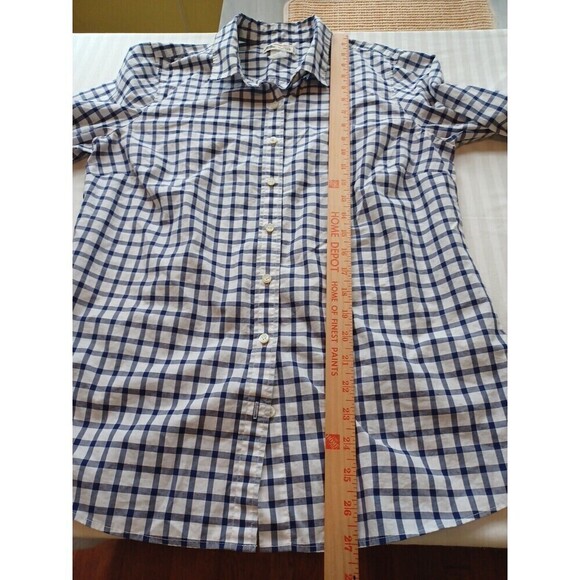 J. Crew x Thomas Mason navy gingham shirt womens 2 classic preppy buttonup flaw - Picture 9 of 9
